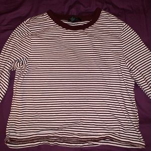 Forever 21 Maroon Striped Long Sleeved Top